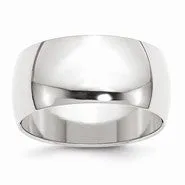 10k White Gold 10mm Half Round Wedding Band Ring