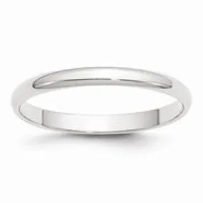 10k White Gold 2.5mm Lightweight Half Round Wedding Band Ring