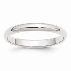 10k White Gold 3mm Half Round Wedding Band Ring