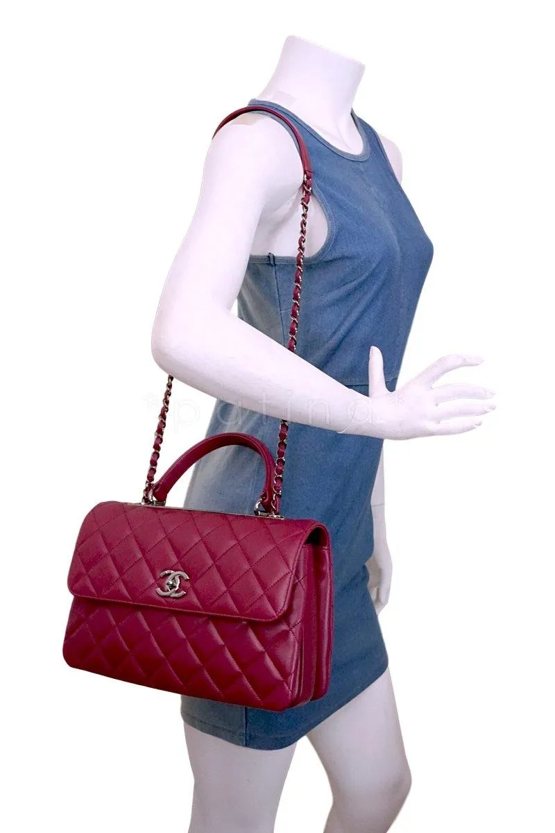 17K Chanel Dark Pink Medium-Large Trendy CC Classic Handle Kelly Flap Tote Bag