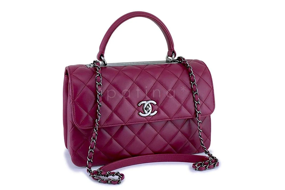 17K Chanel Dark Pink Medium-Large Trendy CC Classic Handle Kelly Flap Tote Bag