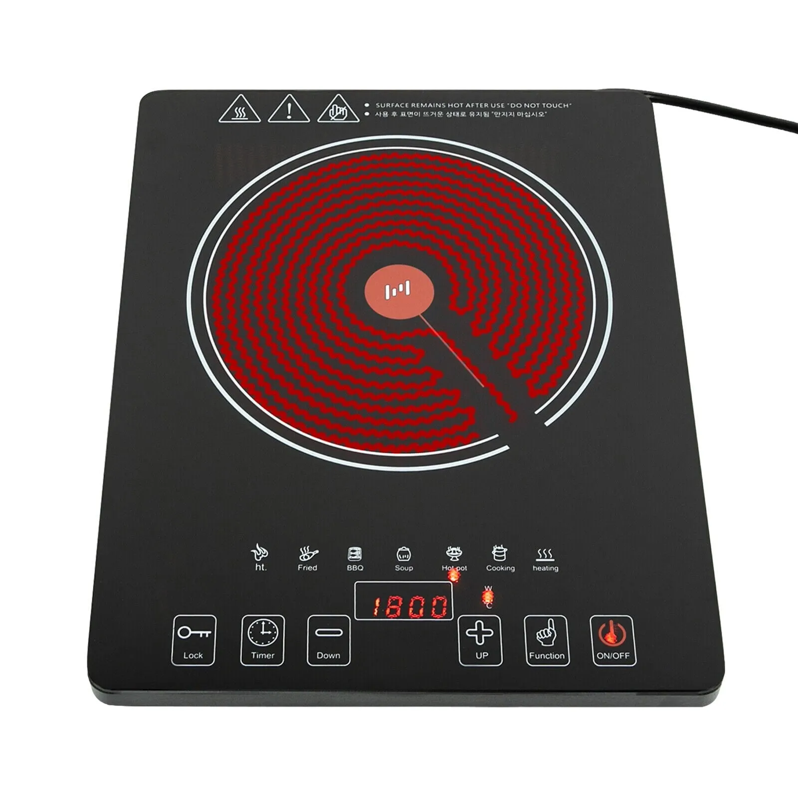 1800W Electric Ceramic Hob Cooktop Countertop Burner W/LED Touch Screen 8 Temper