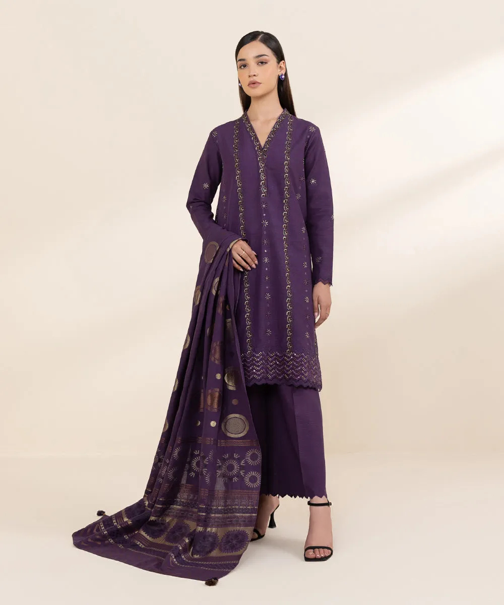 3 Piece - Embroidered Khaddar Suit