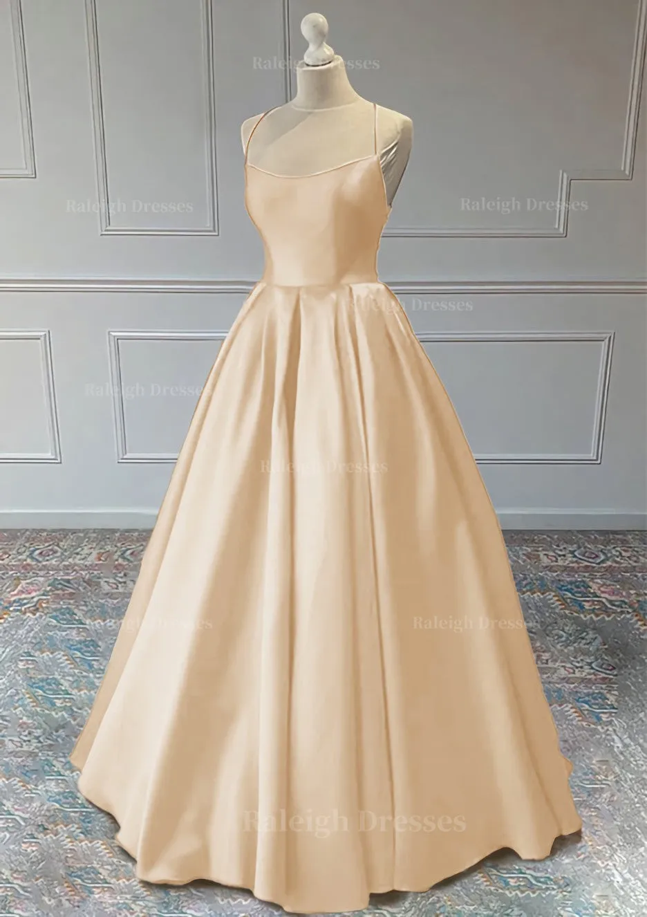 A-line Sleeveless Square Neckline Long/Floor-Length Satin Prom Dress