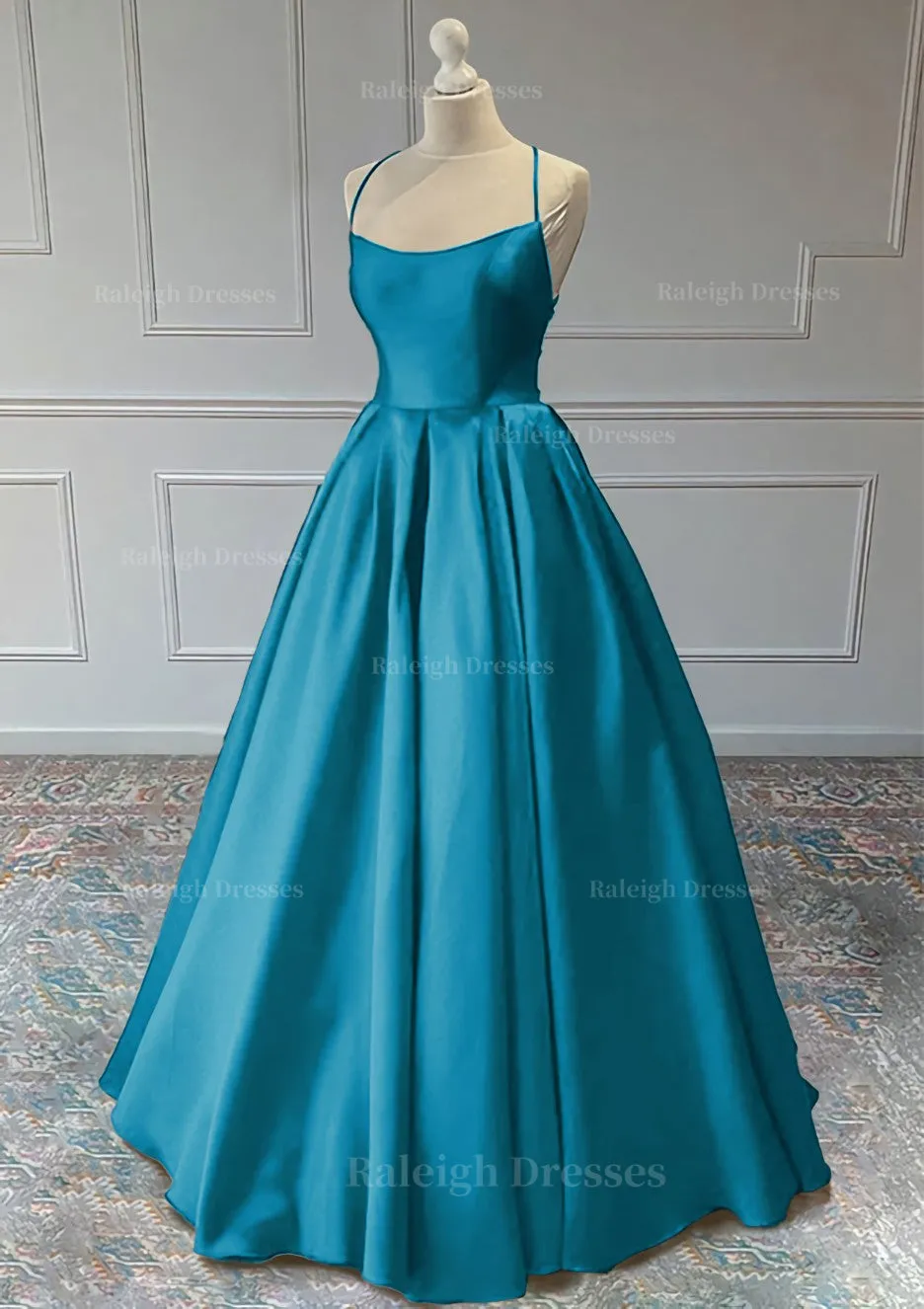 A-line Sleeveless Square Neckline Long/Floor-Length Satin Prom Dress