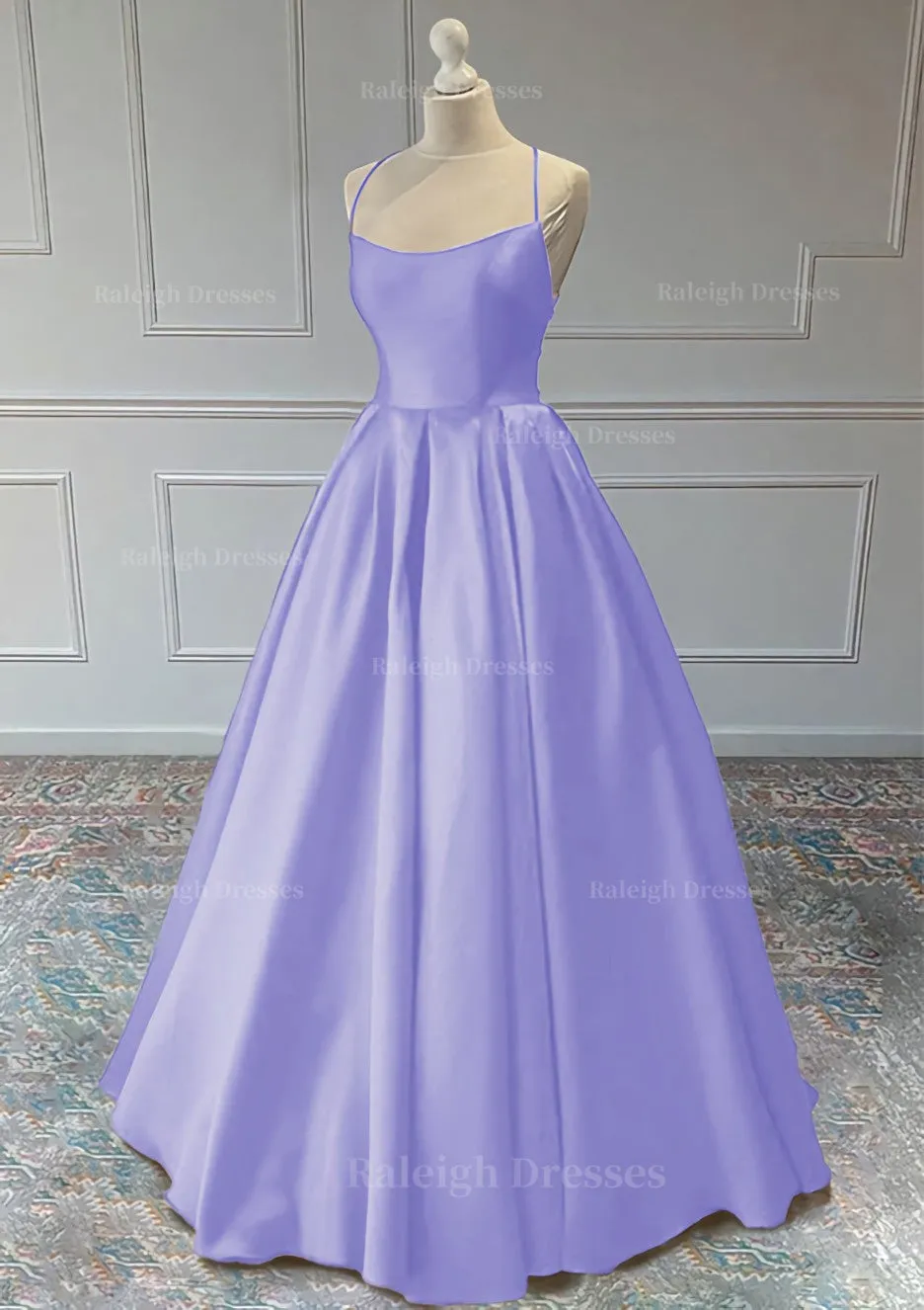 A-line Sleeveless Square Neckline Long/Floor-Length Satin Prom Dress