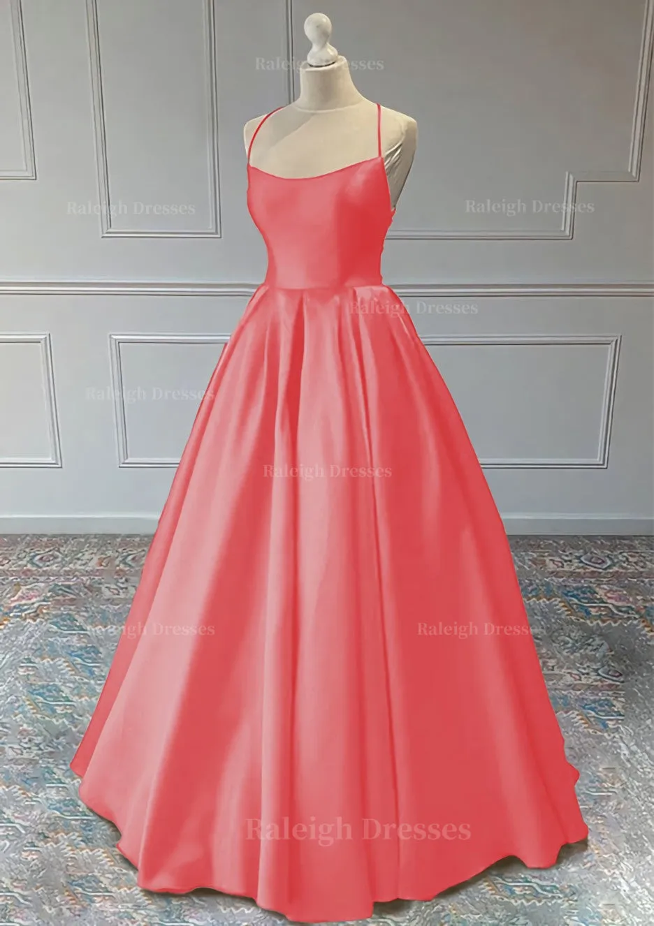 A-line Sleeveless Square Neckline Long/Floor-Length Satin Prom Dress