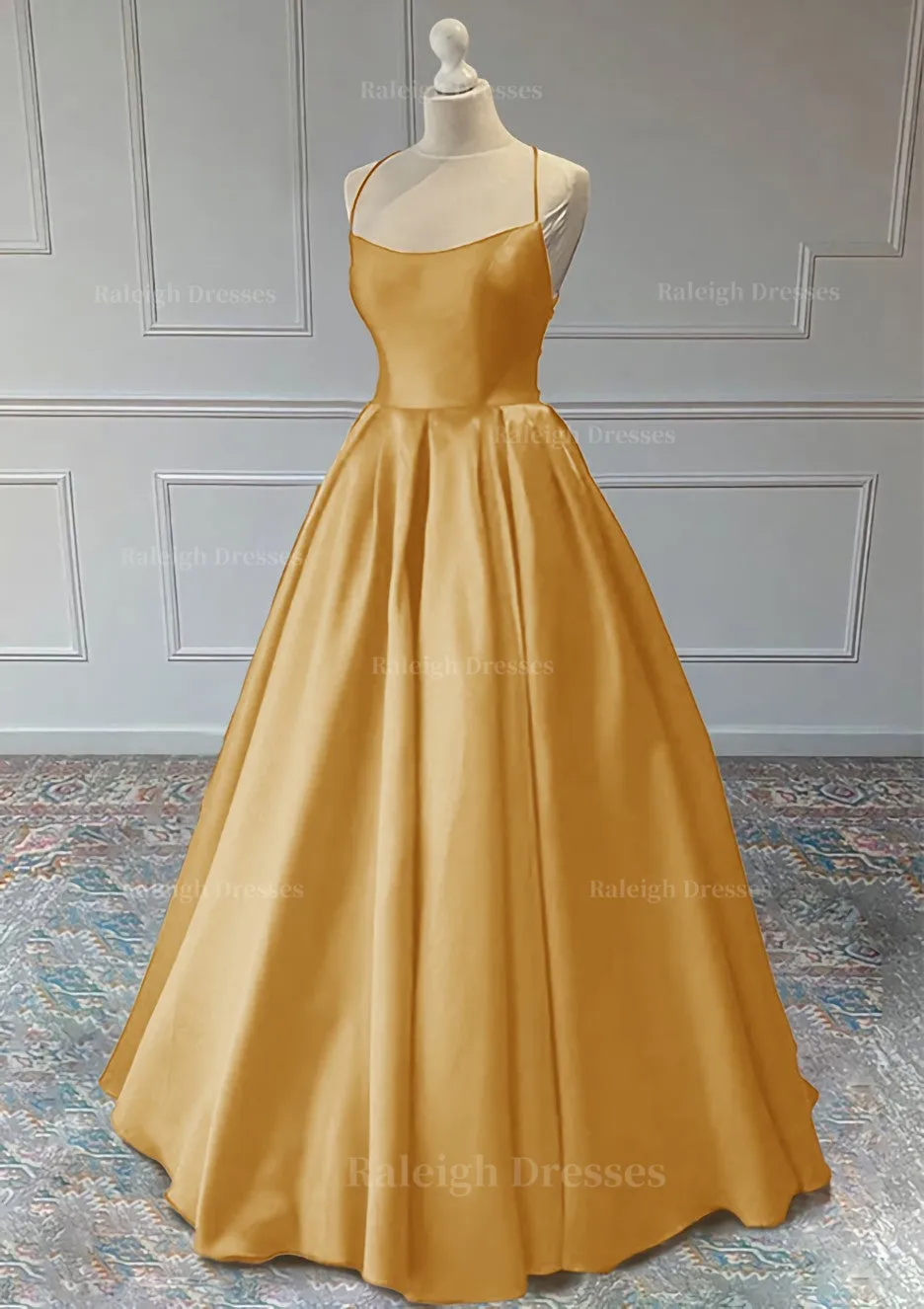 A-line Sleeveless Square Neckline Long/Floor-Length Satin Prom Dress