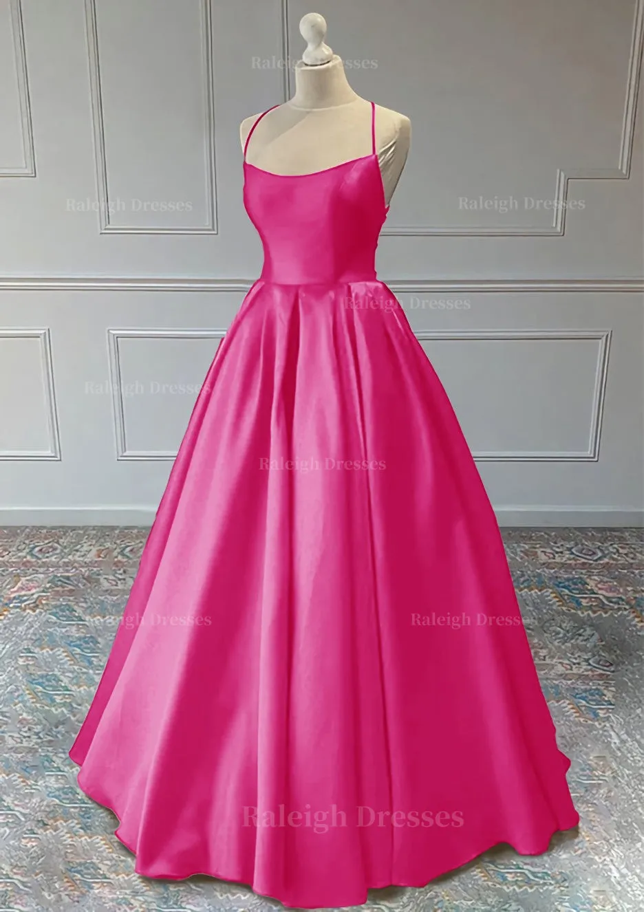 A-line Sleeveless Square Neckline Long/Floor-Length Satin Prom Dress