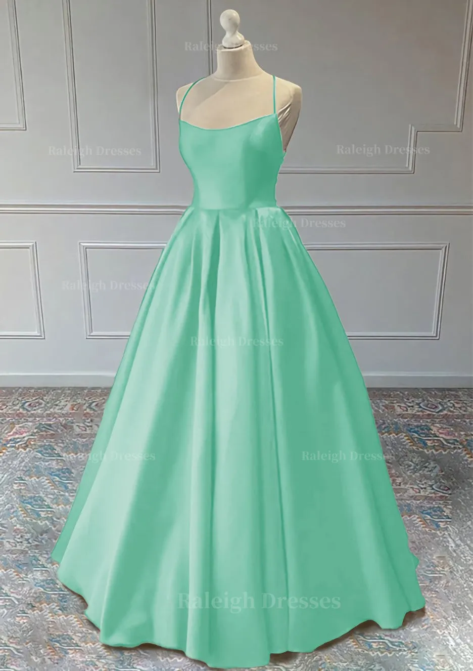 A-line Sleeveless Square Neckline Long/Floor-Length Satin Prom Dress