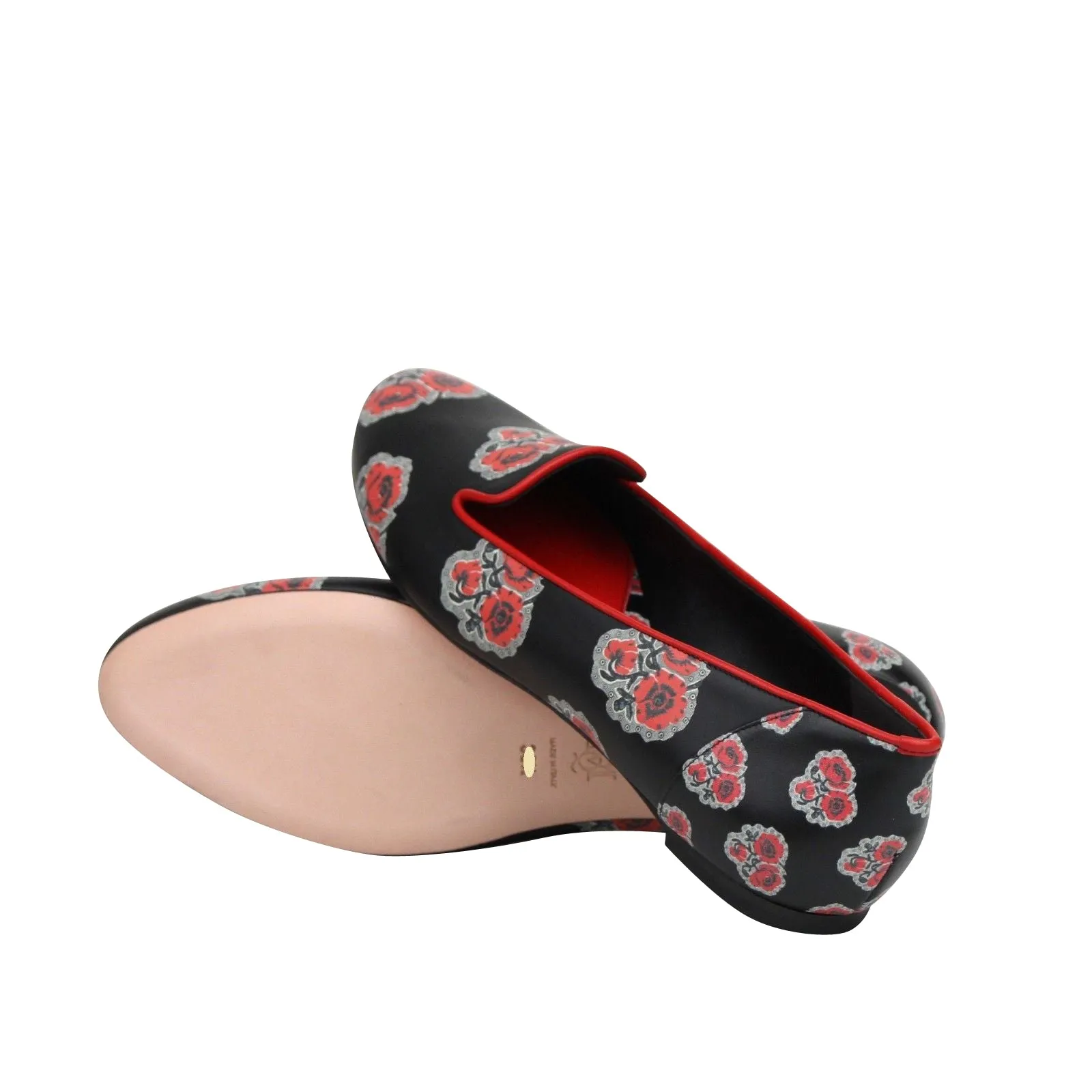 Alexander McQueen Women's Rose Pattern Black Leather Slipper Shoes (36.5 EU / 6.5 US)