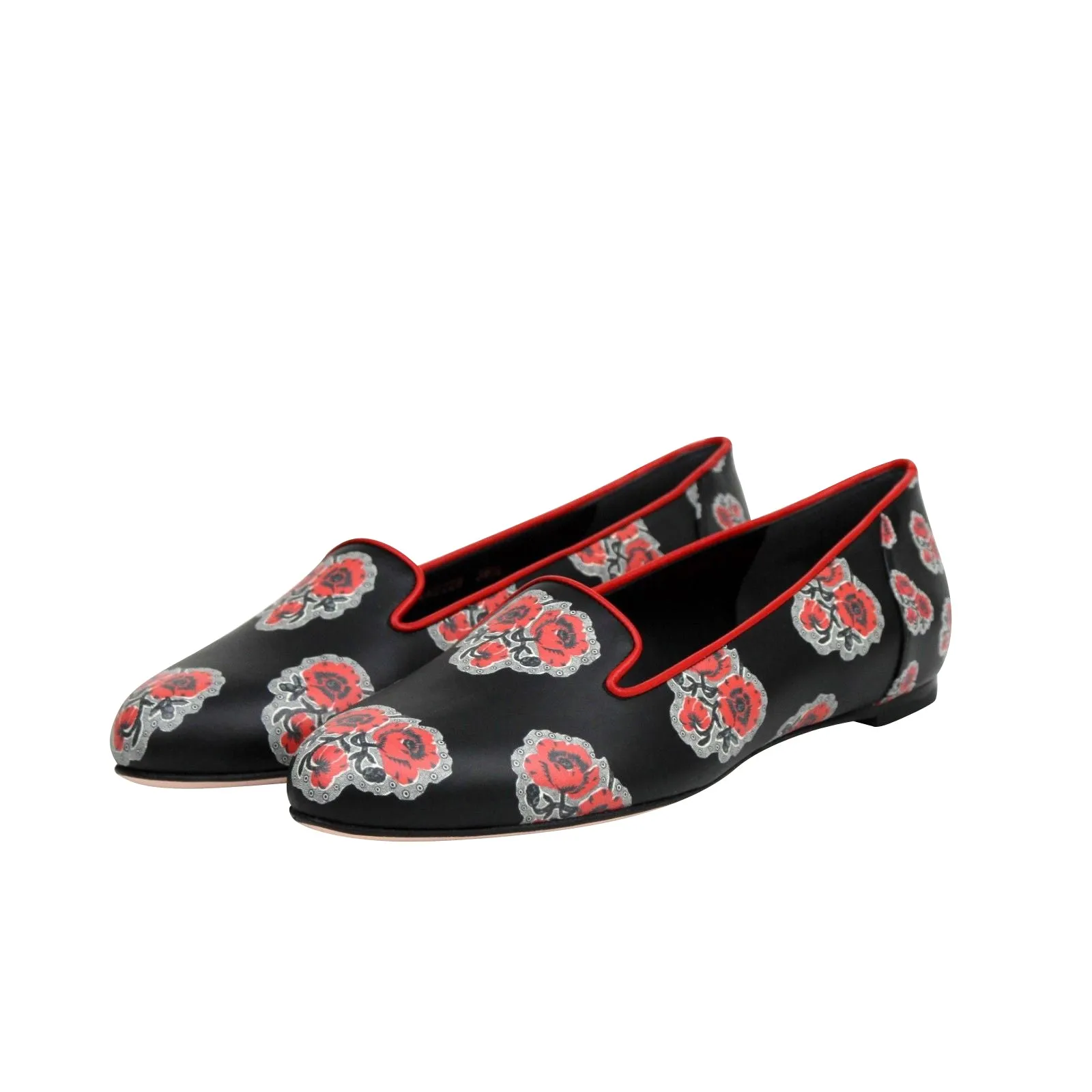 Alexander McQueen Women's Rose Pattern Black Leather Slipper Shoes (36.5 EU / 6.5 US)