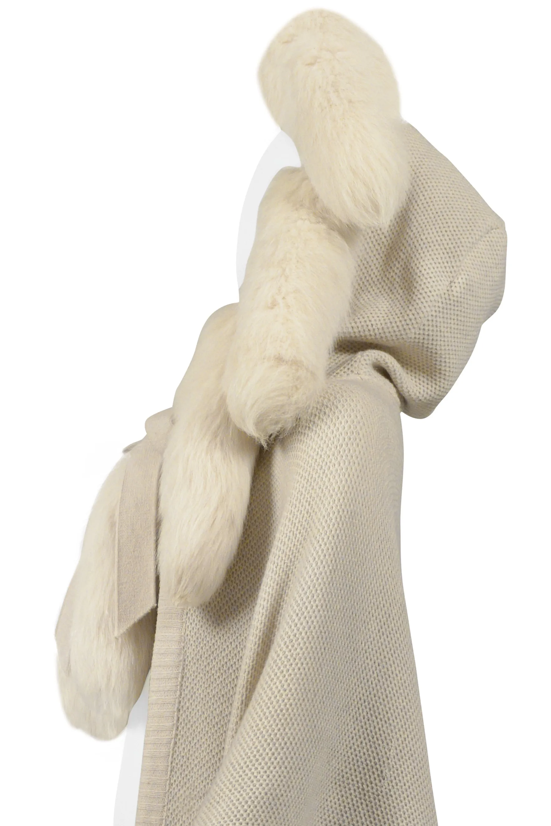 ALIMIA PARIS OFF-WHITE CAPE WITH FUR TAILS & LEATHER PATCHES