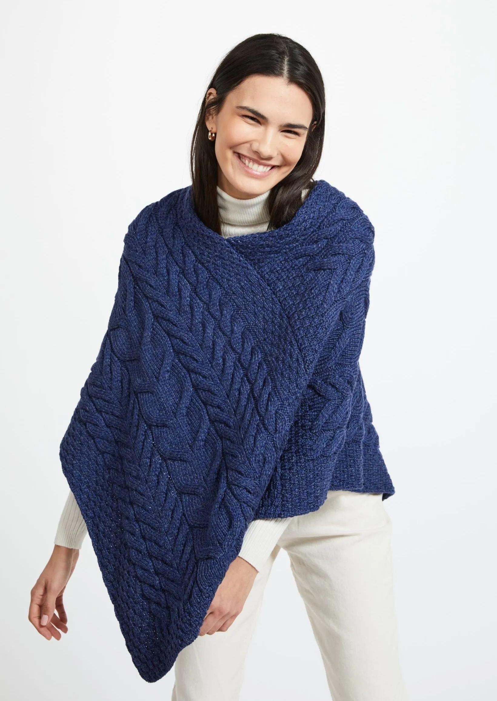 Aran Super Soft Poncho  | Blue