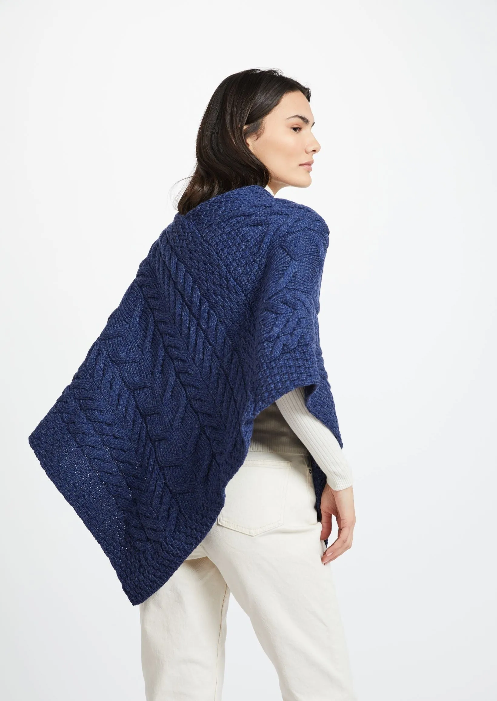 Aran Super Soft Poncho  | Blue