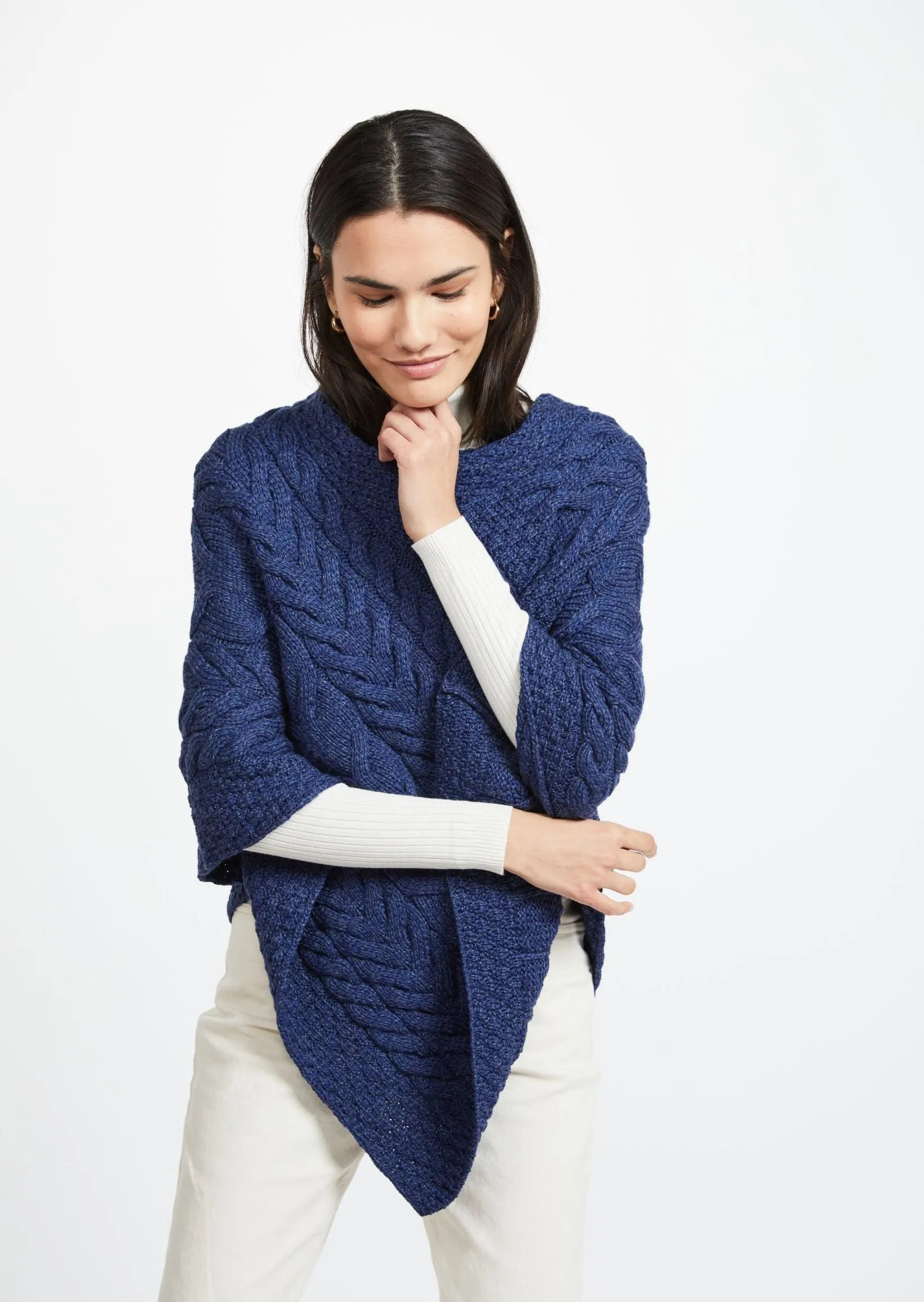 Aran Super Soft Poncho  | Blue