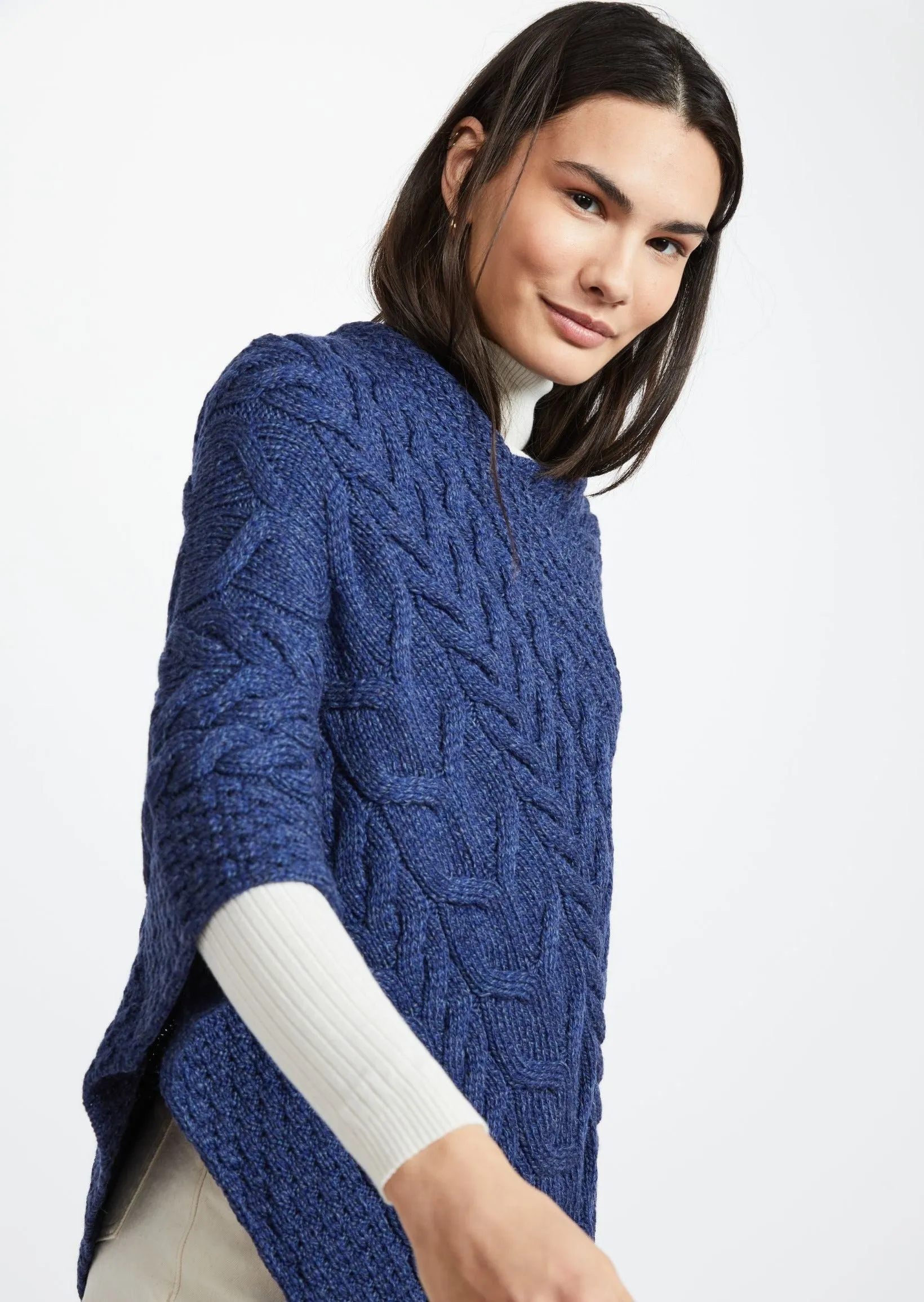 Aran Super Soft Poncho  | Blue