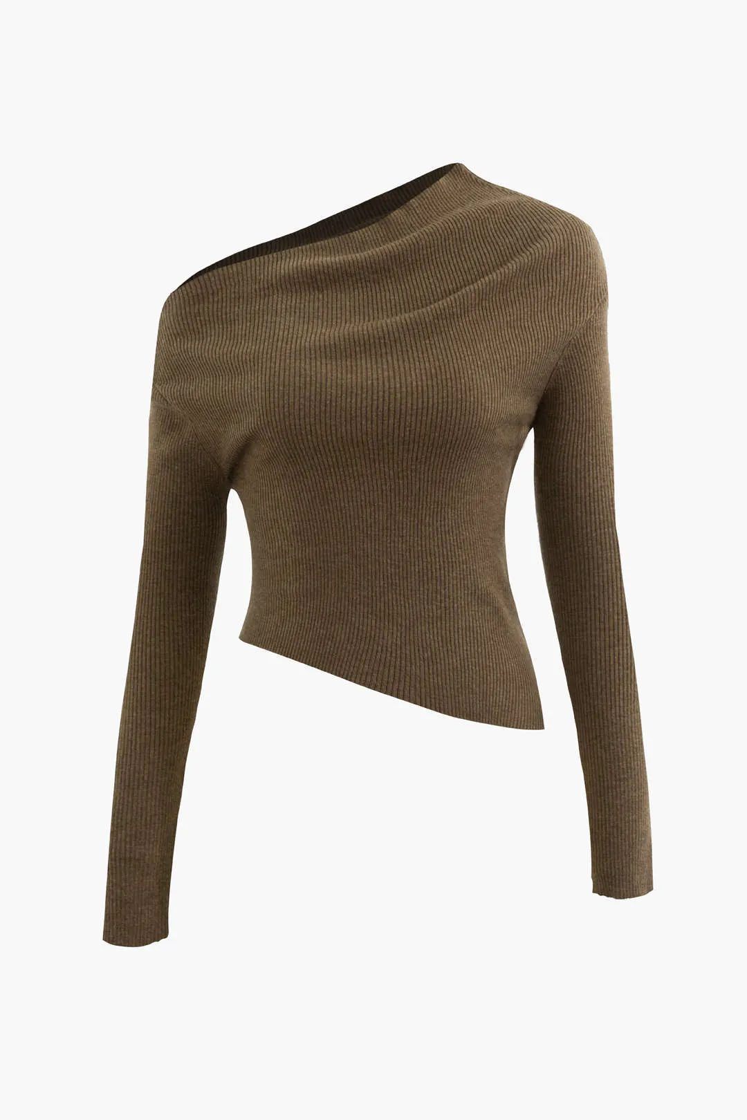 Asymmetrical Long Sleeve Rib Knit Top