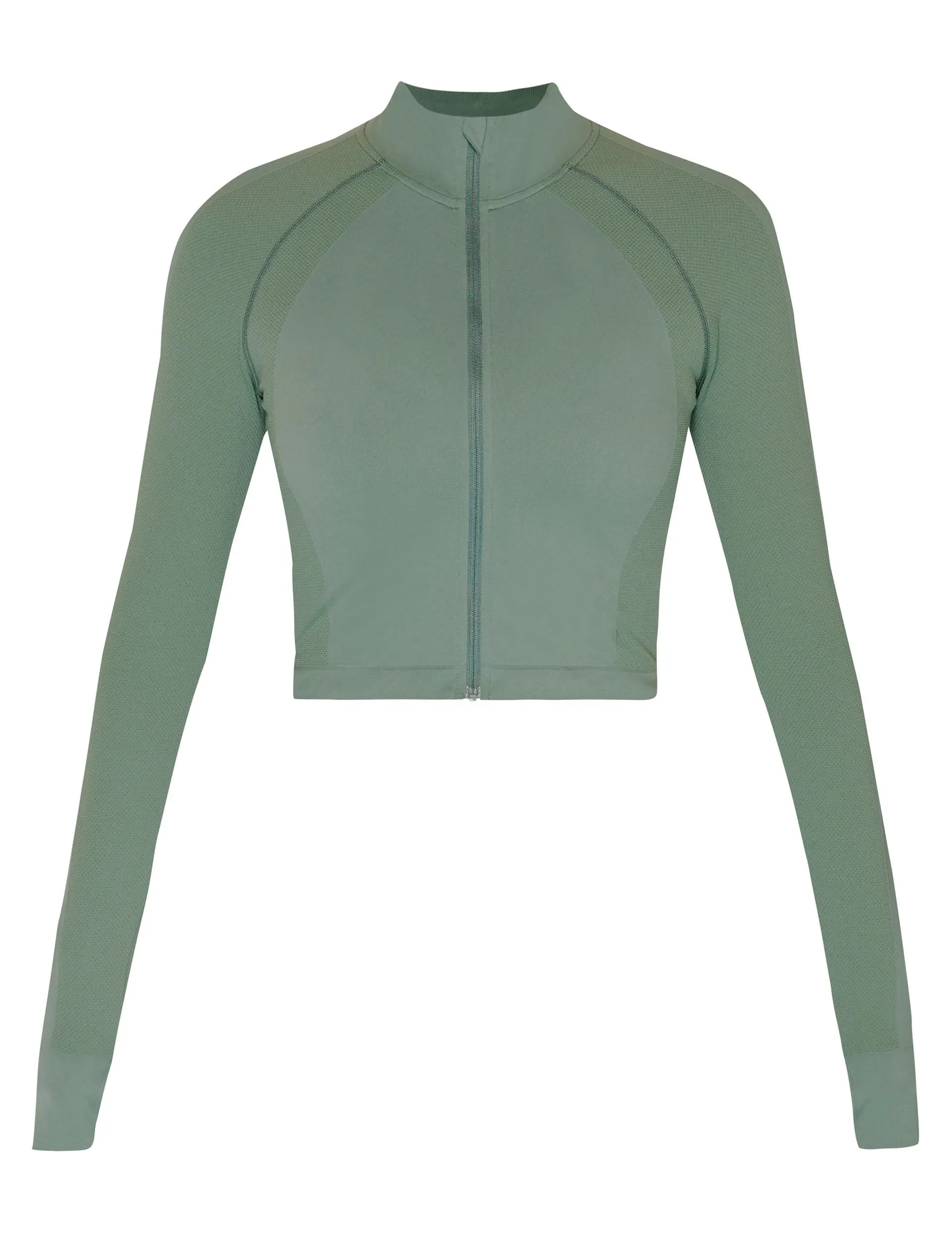 Athlete Crop Seamless Gym Zip Up - Cool Forest Green