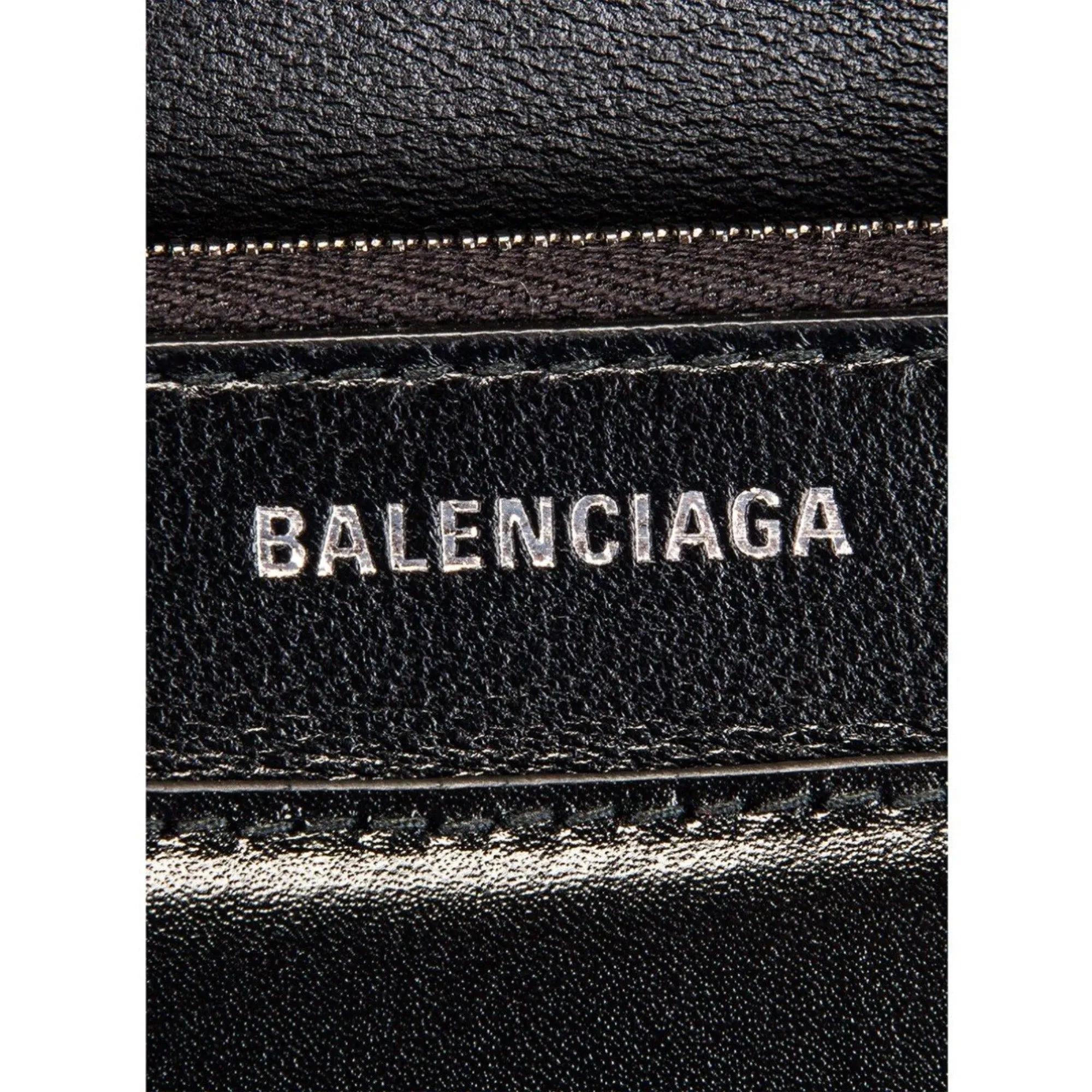 Balenciaga Black Shiny Calfskin Leather Chain Wallet Shoulder Bag