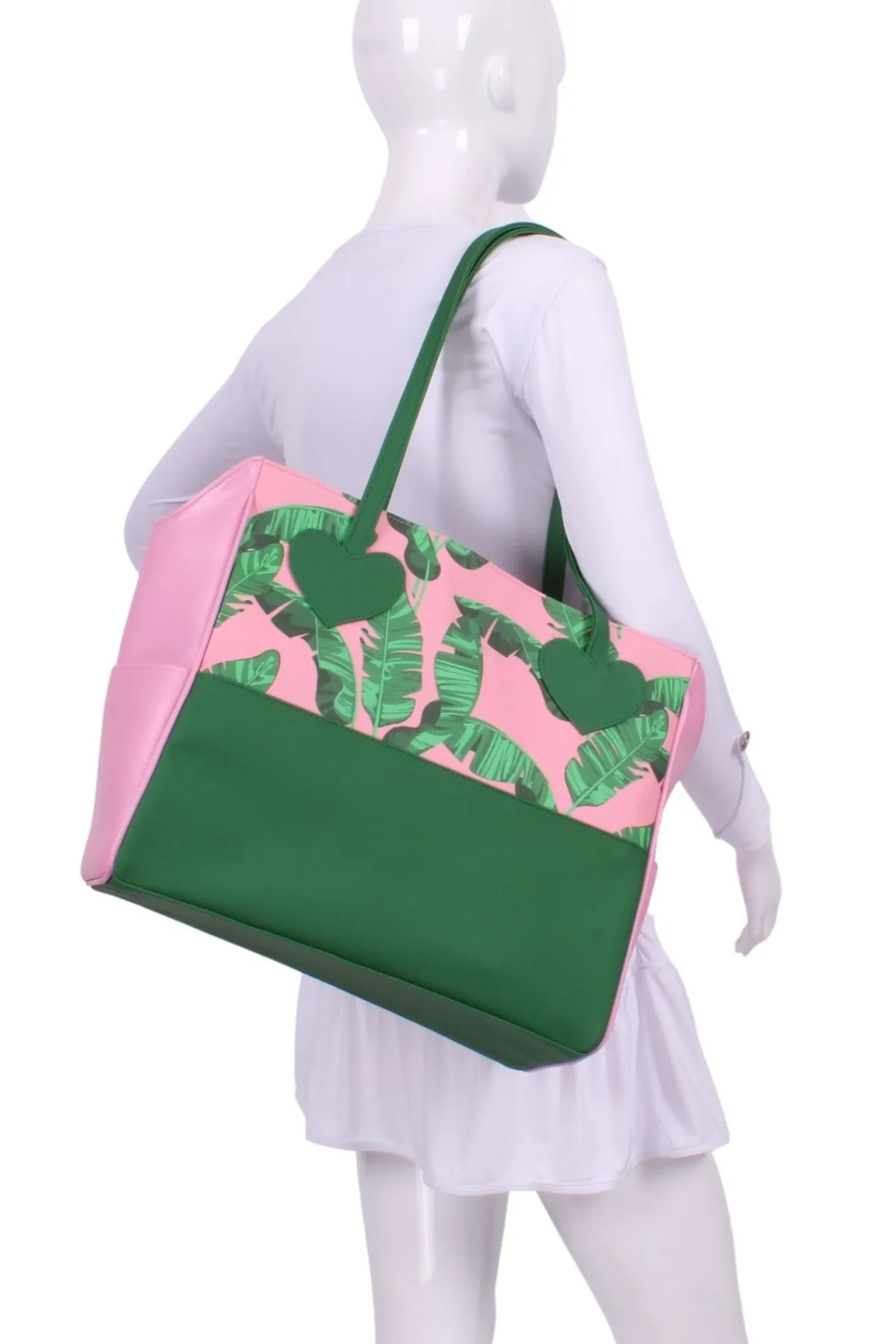 Banana Leaf on Pink   Pink Green Mini LOVE Tote