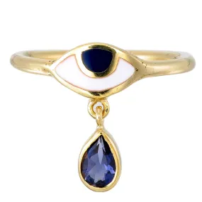 BEJEWELLED EYE RING IOLITE - GOLD