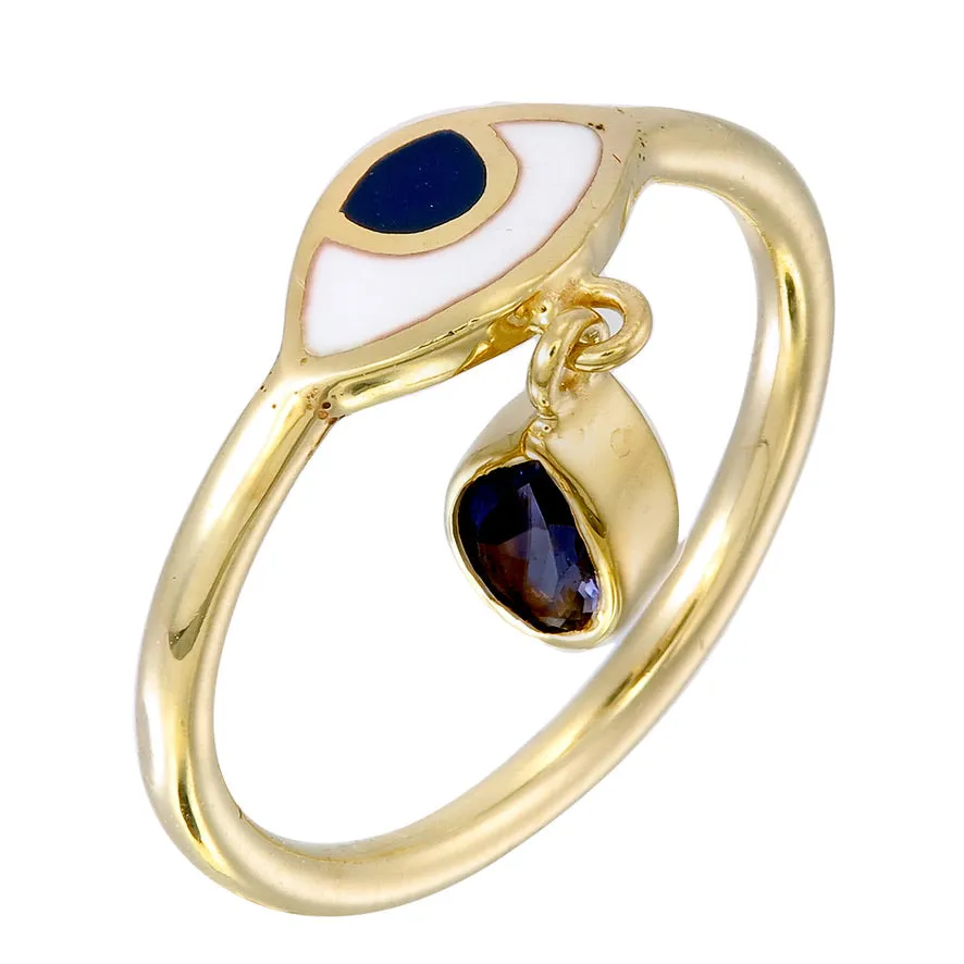 BEJEWELLED EYE RING IOLITE - GOLD