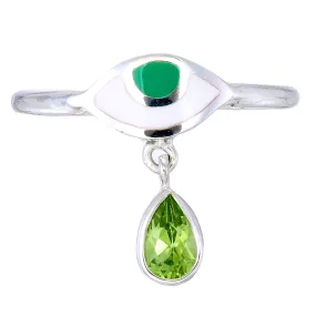 BEJEWELLED EYE RING - PERIDOT - SILVER