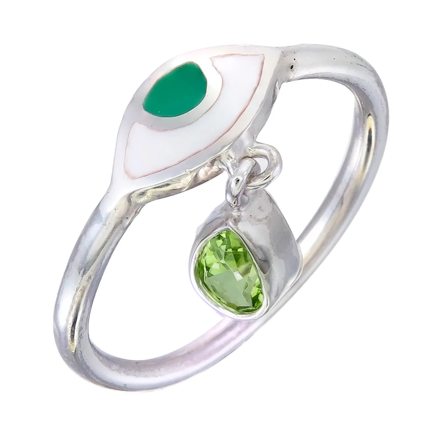 BEJEWELLED EYE RING - PERIDOT - SILVER