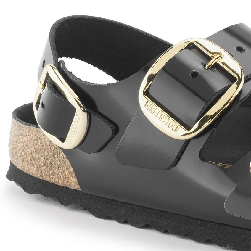 Birkenstock Women's Milano Big Buckle Natural Leather Patent (Black - Narrow Fit)