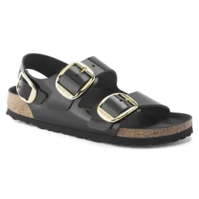 Birkenstock Women's Milano Big Buckle Natural Leather Patent (Black - Narrow Fit)