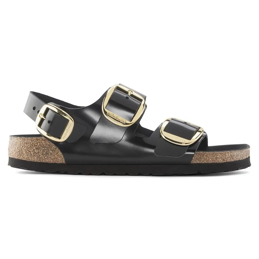 Birkenstock Women's Milano Big Buckle Natural Leather Patent (Black - Narrow Fit)