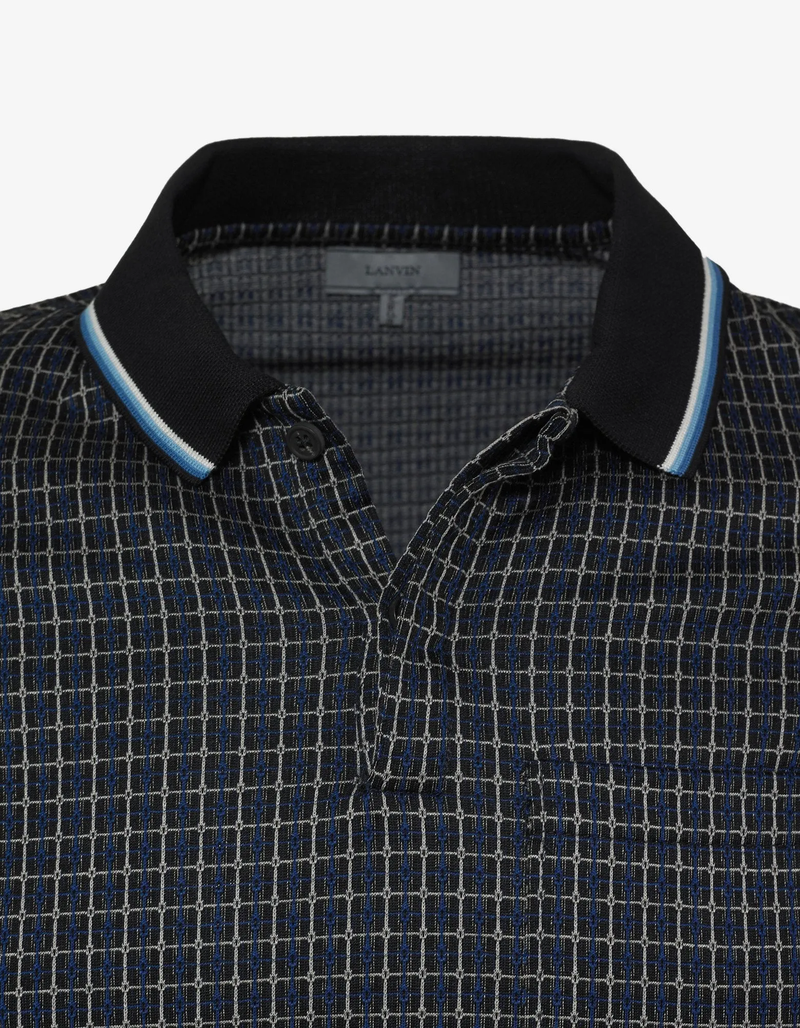 Black & Blue Checked Jacquard Polo T-Shirt