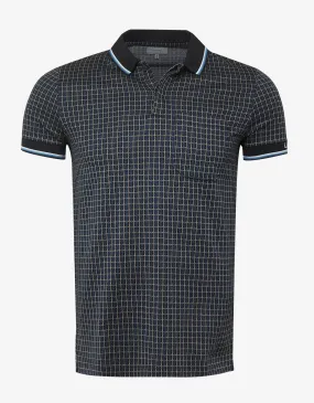 Black & Blue Checked Jacquard Polo T-Shirt