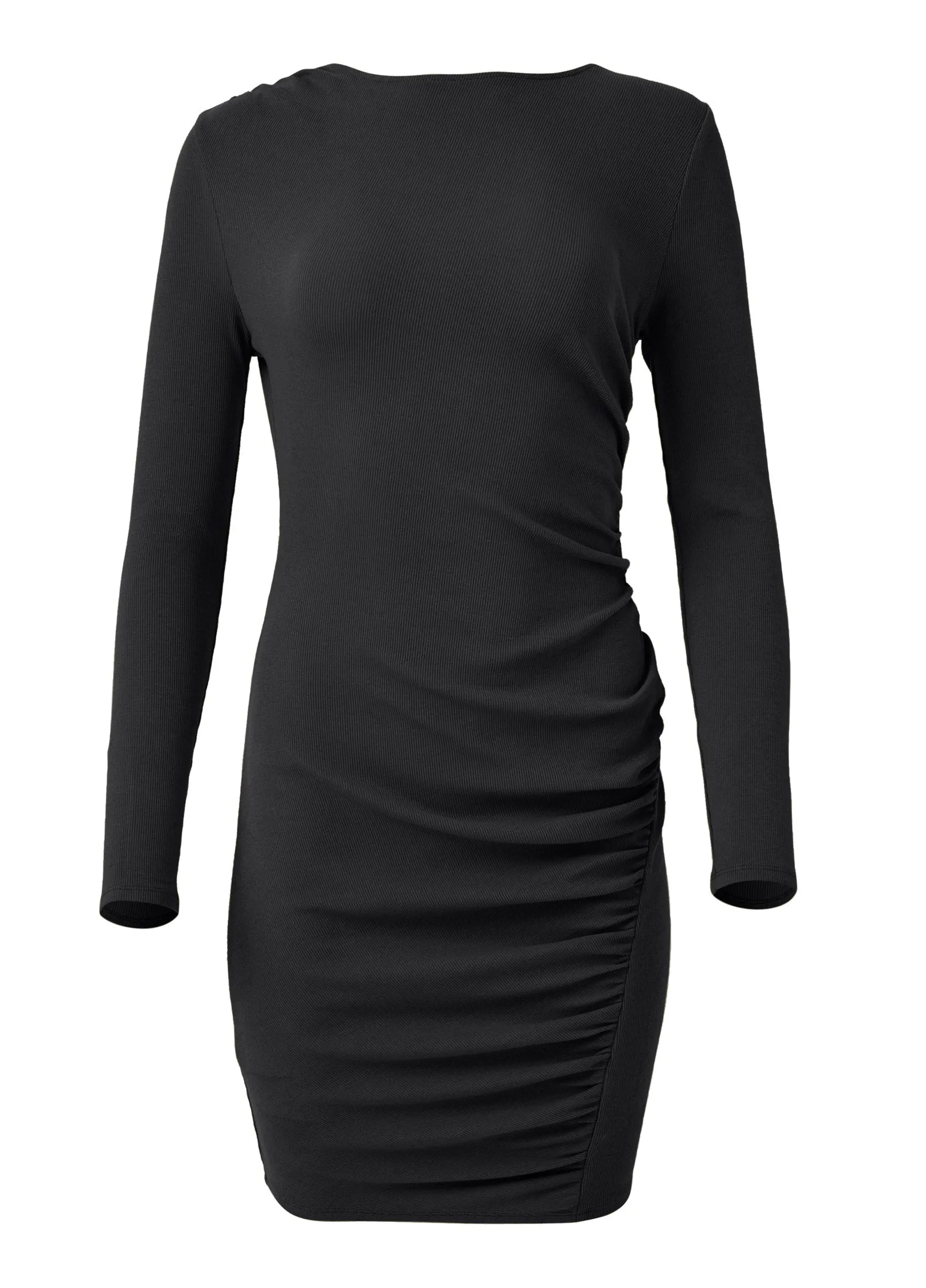 Boatneck Bodycon Mini Dress - Black