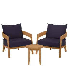 Brisbane 3-Piece Teak Wood Outdoor Patio Outdoor Patio Set By Modway - EEI-5835 - Natural Navy