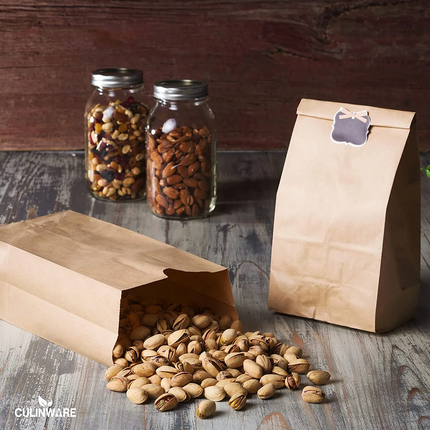 Brown Paper Lunch Bags, Paper Grocery Bags, Durable Kraft Paper Bags 10lb 100 Pack-  These multipurpose bags can hold canned foods, sandwiches and just about anything - 43100001004