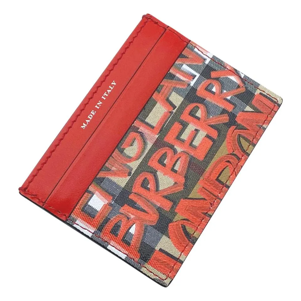 Burberry Red Graffiti Sandon Leather Card Case Retail Wallet