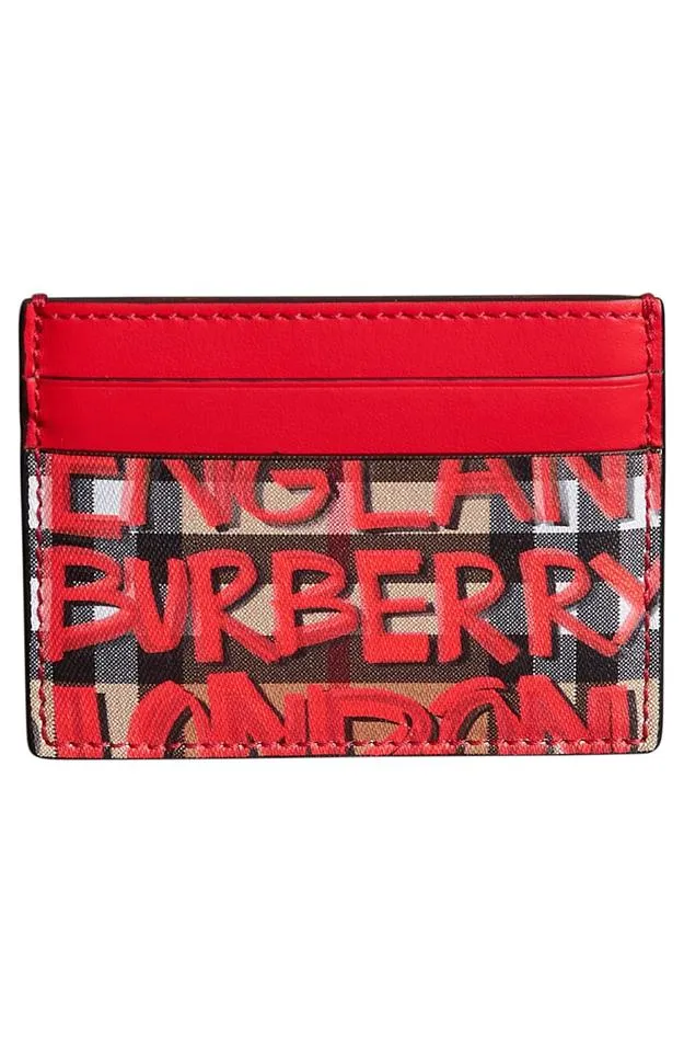 Burberry Red Graffiti Sandon Leather Card Case Retail Wallet