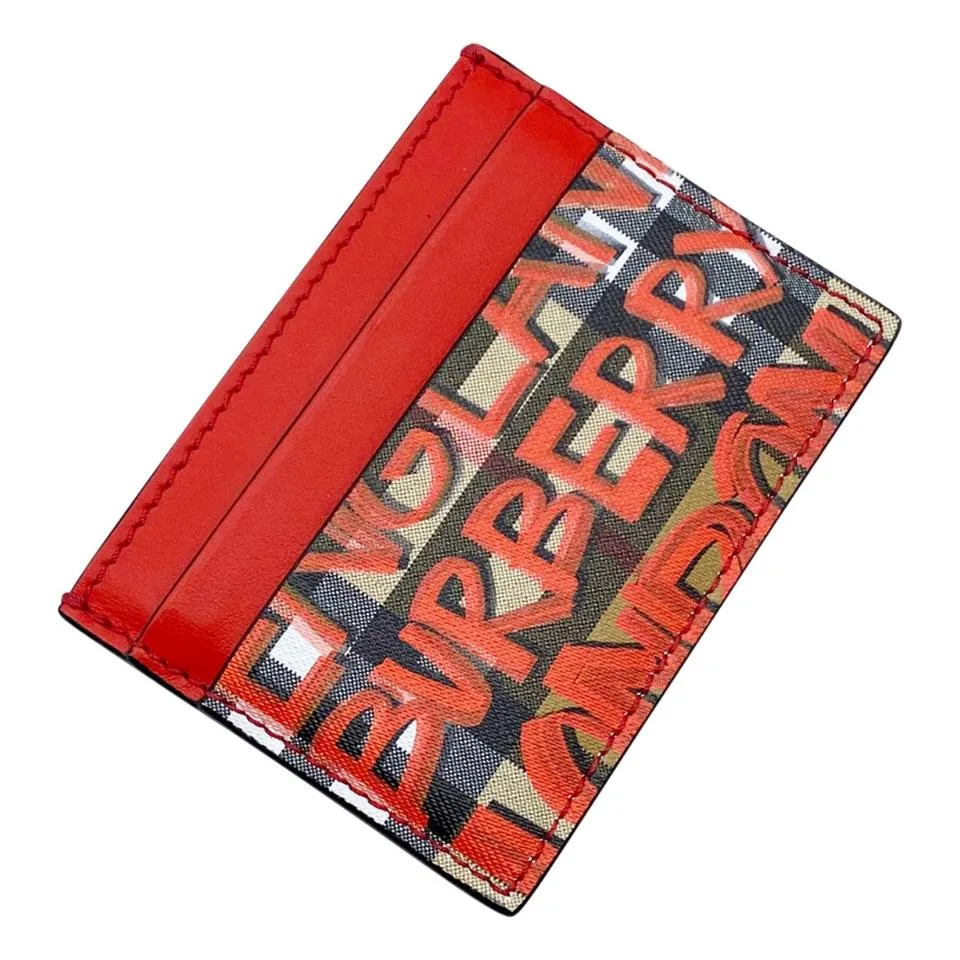 Burberry Red Graffiti Sandon Leather Card Case Retail Wallet