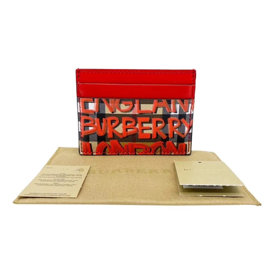 Burberry Red Graffiti Sandon Leather Card Case Retail Wallet