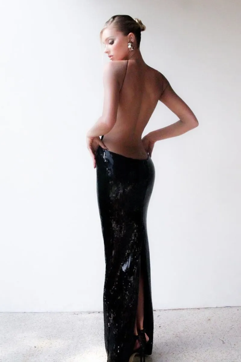 Caroline Sequin Backless Maxi Dress