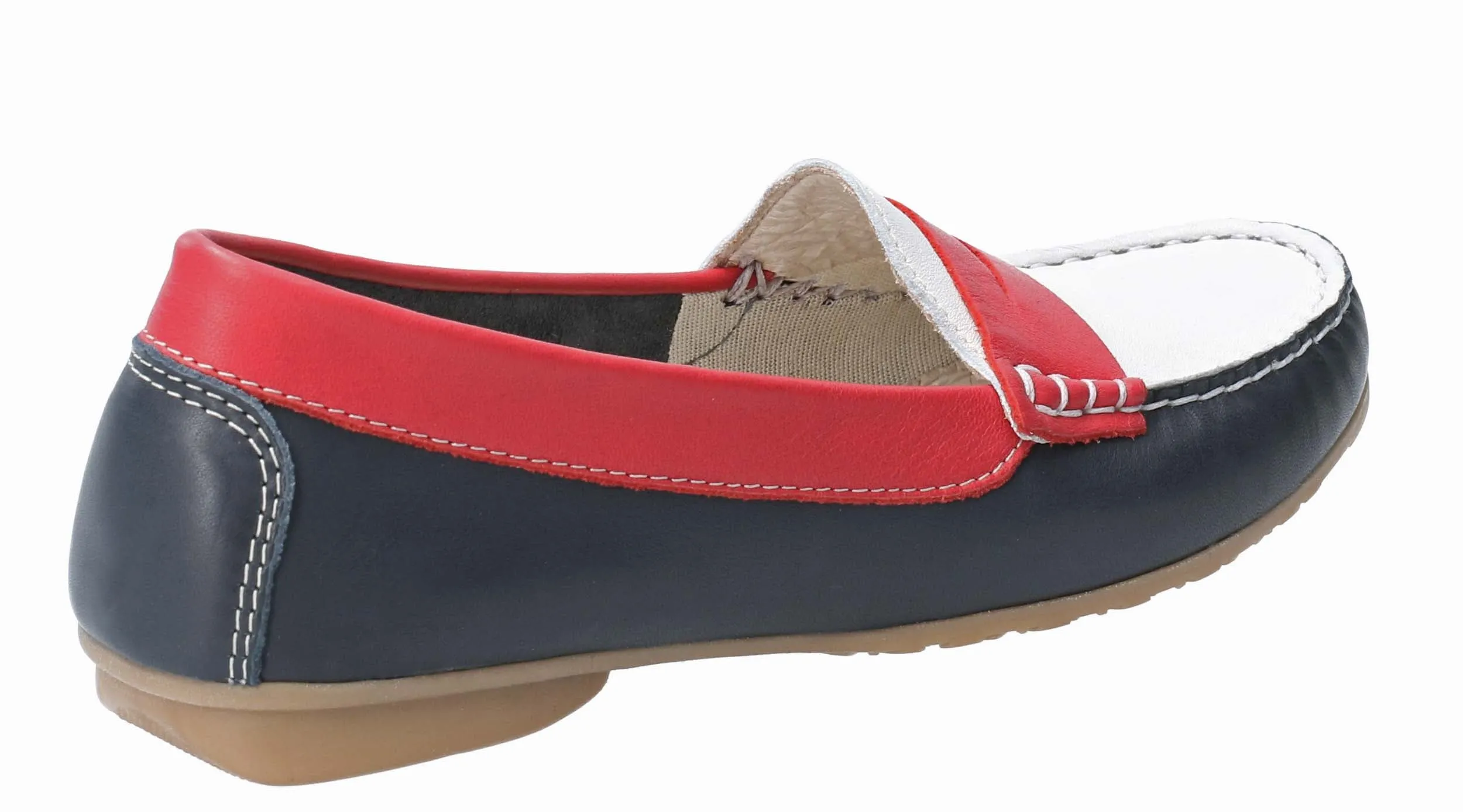 Cefalu Flora Leather Womens Tri-Colour Slip On Casual Moccasin Shoe