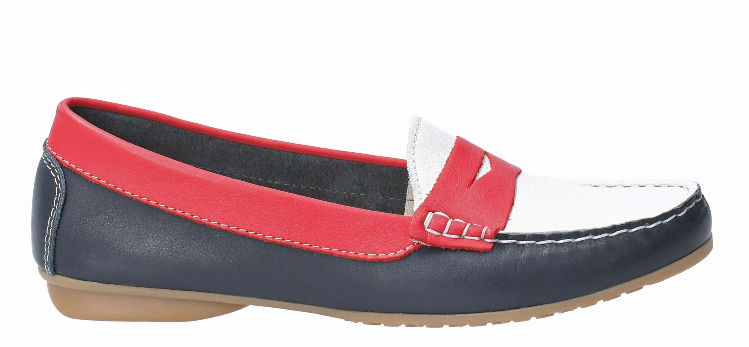 Cefalu Flora Leather Womens Tri-Colour Slip On Casual Moccasin Shoe