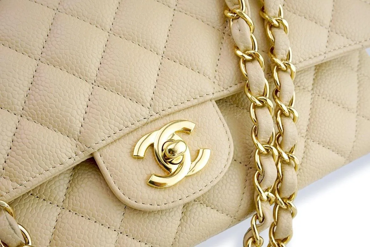 Chanel Beige Clair Caviar Medium Classic Double Flap Bag GHW