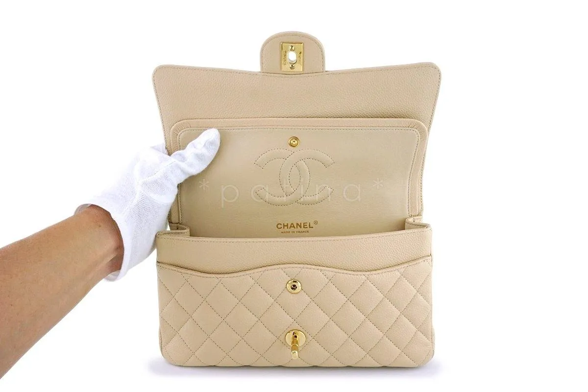 Chanel Beige Clair Caviar Medium Classic Double Flap Bag GHW