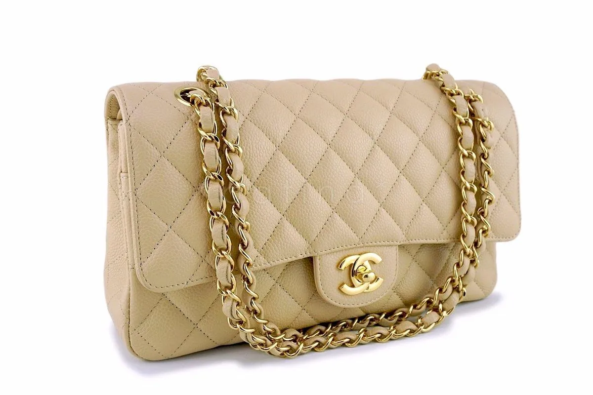 Chanel Beige Clair Caviar Medium Classic Double Flap Bag GHW