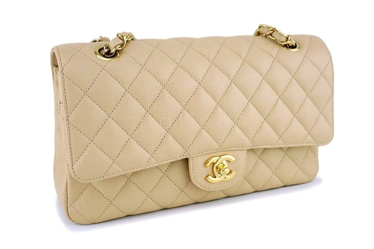 Chanel Beige Clair Caviar Medium Classic Double Flap Bag GHW