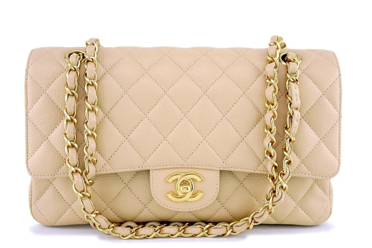 Chanel Beige Clair Caviar Medium Classic Double Flap Bag GHW