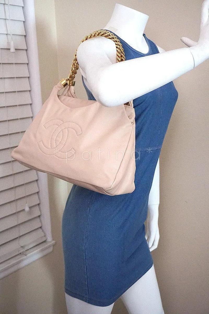 Chanel Beige Soft Chunky Chain Rodeo Drive Hobo Tote Bag